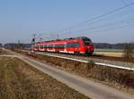 Der 442 227 als S 4 nach Nürnberg am 24.02.2018 unterwegs bei Heilsbronn.