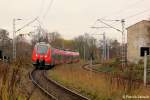 442 339 Talent 2 (auch Hamsterbacke genannt) als S3 Güstrow -> Rostock am 23/11/13 kurz hinter der Ausfahrt Güstrow ihrem nächsten Halt Priemerburg entgegen.