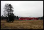 442011 auf der Ammergaubahn nach Oberammergau kurz vor Saulgrub am 23.03.2015.