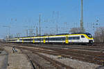 Siemens Mireo 463 508-2 fährt beim badischen Bahnhof ein.