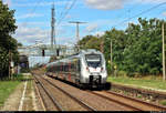 Nachschuss auf 1442 306 (Bombardier Talent 2) der Elbe-Saale-Bahn (DB Regio Südost) als RE 16108 (RE13) von Leipzig Hbf nach Magdeburg Hbf, der den Bahnhof Güterglück auf der