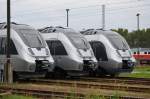 Drei auf eine Streich DB 1442 803, DB 1442 661 & Abellio 9442 313 bei der RCL in Wustermark abgestellt 22.09.2015 (Foto von Straße aus)