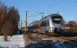 1442 174 rollt am 06.01.16 nach dem Halt in Greppin Richtung Bitterfeld.