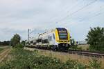 Als RE (Offenburg - Basel Bad Bf) fuhr am Nachmittag des 08.07.2020 der 1462 012-4 südlich von Buggingen in Richtung Müllheim (Baden).