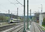 Tele auf den in Osterburken einfahrenden 8442 310 der als MEX18 von Tübingen kommend Osterburken erreicht hat am Ostermontag 2023.