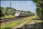 Am 14.06.2021 ist hier in Lengerich Schollbruch um 16.14 Uhr ein ICE 1 auf der Rollbahn in Richtung Münster unterwegs.