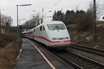 Durchfahrt am 08.02.2015 von 401 585-5  Freilassing  in Schallstadt in Richutng des nächsten Zwischenhalt in Freiburg (Brsg) Hbf.