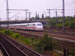 Ein ICE 1 donnert an der S-Bahn-Station Hamburg-Wilhelmsburg vorbei in Richtung Hauptbahnhof.