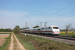 Nachschuss auf 401 561-6/401 563-2, als dieser am Nachmittag des 16.04.2020 als ICE 276 (Basel Bad Bf - Berlin Hbf) südlich von Buggingen durchs Rheintal in Richtung Freiburg (Breisgau) fuhr.