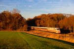 Im schönsten Abendlicht zeigte sich ICE 789 (Hamburg-Altona - München Hbf) bei Steinach bei Rothenburg, 09.11.2021