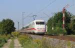 ICE 278 von Interlaken Ost nach Berlin Ostbahnhof kommt hier kurz vor Durmersheim durchgefahren. 24.08.2011