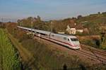 Am 30.10.2014 fuhr 401 005-4  Offenbach am Main  bei Müllheim (Baden) in Richtung Schweizer Grenze.