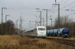 DB 402 025 - Tz  Oldenburg (Oldb)  - als ICE 1042 nach Süden - hier Ausfahrt aus dem Bf Anklam - 04.01.2022