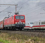 MEG 607 (143 310) traf am 12.02.2024 mit einem Güterzug in Dedensen auf einen doppelten 402.