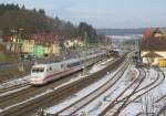 402 007-9  Stendal  durchfährt am 01. Februar 2014 zur Fahrt nach München Hbf den Bahnhof Kronach.