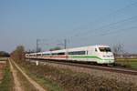 Nachschuss auf 808 019-4  Hagen , als dieser am Nachmittag des 02.04.2020 als ICE 376 (Basel Bad Bf - Frankfurt (Main) Hbf) südlich von Buggingen über die KBS 702 durchs Rheintal in Richtung