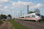 Nachschuss auf 403 059-9  Leverkusen , als dieser am 13.04.2017 durch den Bahnhof von Heitersheim in Richtung Schweiz fuhr.