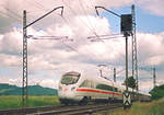 29. Mai 2000, ICE Berlin - München fährt in Oberfranken unterhalb von Kloster Banz in Richtung Bamberg.  