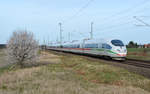 Dieser Triebzug der BR 403 rollte am 15.03.20 als ICE 838 durch Gräfenhainichen Richtung Halle(S).