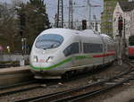 403 324 und 403 358 fuhren als ICE 516 am 2.3.20 um 14:46 Uhr aus München kommend in den Ulmer Hauptbahnhof ein.
