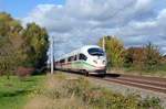 Ein Triebzug der Reihe 403 rollte am 11.10.20 als ICE 1005 durch Greppin Richtung Bitterfeld.