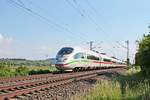 Als ICE 102 (Basel SBB - Hannover Hbf) fuhr am späten Nachmittag des 19.05.2020 der 403 007-8  Oberhausen  nördlich von Hügelheim über dei Rheintalbahn durchs Markgräflerland in Richtung Freiburg (Breisgau).