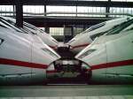 Hir stehen 2 ICE3 beides sind DT ! der vordere rechte ICE 3 hat einen schaden an der abdeckung der kupplung !!!  8.8.07