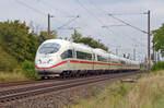 Ein Triebzug der Reihe 403 rollte am 01.10.25 als ICE 1004 durch Greppin nach Berlin.