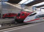Mnchen Hbf, Gleis 11-14, ICE3, 1216 der BB, Railjet der BB und 101 der DB, 31.07.2010