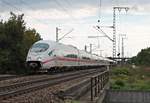 Am Nachmittag des 04.09.2018 fuhr 406 584-3 (4684)  Forbach-Lorraine  als ICE 504 (Basel SBB - Köln Hbf) zusammen mit 406 580-1 (4680)  Würzburg  als ICE 104 (Basel SBB - Amsterdam CS) nördlich von Müllheim (Baden) in Richtung Freiburg (Breisgau).