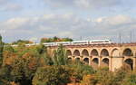 Unbekannter 412 als ICE 515 Stuttgart-Dortmund am 13.10.2020 auf dem Enzviadukt in Bietigheim.