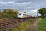 Ein Triebzug der Reihe 412 verkehrte am 11.10.20 als ICE 506 umleitungsbedingt über Dessau Richtung Berlin.