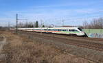 DB 411 080  Darmstadt  als ICE 1652 von Dresden Hbf nach Wiesbaden Hbf, am 07.03.2026 in Erfurt-Azmannsdorf.