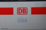 Seitenmarkierung des ICE-T 411 003-7 fr den sterreichverkehr. Die auf der selben Relation verkehrenden BB ICE-T BR 4011 tragen BB- und DB-Emblem umgekehrt.