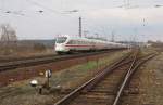 DB 411 029-2  Kiel  + 411 007-8  Pirna  als ICE 1213 von Berlin Gesundbrunnen nach Mnchen Hbf, bei der Ausfahrt in Naumburg (S) Hbf; 05.04.2010