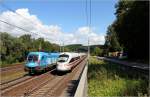 Meine Lieblingsfarben Wei und Blau in Form zweier Zge nebeneinander ! Mglich machte mir dies am 12. August 2012 der Einsatz der Kyoto-Lok auf der Westbahn. 

* Solche  bsen  Flschungen mache ich normalerweise ja nicht, aber hier musste der ICE einfach hineinkopiert werden... *  Die Aufnahmen entstanden bei Ybbs/Donau.