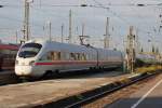 Hier 415 003-3  Altenbecken  und 411 812-8  Hamburg  als ICE1606 von Mnchen Hbf. nach Warnemnde, bei der Einfahrt am 3.10.2011 in Leipzig Hbf.