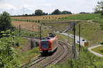 423 369 befährt die Rankbachbahn in nördliche Richtung am 14. Juli 2017.
Fotografiert zwischen Magstadt und Renningen Süd.