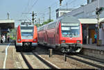 Nachschuss auf 423 309-4, 423 ??? und 423 ??? der S-Bahn Stuttgart als S5 von Stuttgart Schwabstraße nach Bietigheim-Bissingen, die den Bahnhof Ludwigsburg auf Gleis 2 verlassen.