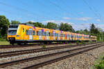 Ein orangens Doppel der M�nchner S-Bahn am13.5.26 bei Eglharting. Warte immer noch auf ein lila-orang-rotes 3er Gespann. 