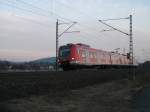 Ein 423er der S-Bahn Mnchen ist am 24.02.11 als berfhrung bei Halach Richtung Saalfeld(S) unterwegs.