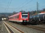 423 183-3 der S-Bahn Mnchen durchfhrt am 16.Mrz 2012 als berfhrung Nach Mnchen den Bahnhof Kronach.