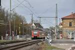 In Steinsfurt endet dieser aus Heidelberg kommende S5 Zug 425 607/107, der sturmbedingt seine Fahrt nach Eppingen nicht fortsetze konnte am Montag den 10.2.2020 da das Tief Sabine noch mit sehr
