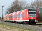 DB Regio Rhein-Neckar 425 256 als Einzeleinheit auf dem Weg von Mainz nach Mannheim Hbf am 24.03.2010 nahe Frankenthal (Pfalz).