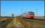 425 002-3 der S-Bahn Mittelelbe ist am 5.3.2021 zwischen Tangerhütte und Mahlwinkel unterwegs.