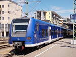 Ein RB Zug von der Bodensee-Oberschwaben
Verkehrsverbund GmbH (Bob) in Friedrichshafen.

Datum: 08.07.2023
Uhrzeit: 15:46 Uhr