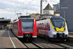 Abellio-Treffen im Bahnhof Ludwigsburg:  Während 8442 807 und 8442 314 (Bombardier Talent 2) als RB 19523 (RB17a) von Pforzheim Hbf bzw.