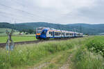427 505 (Cantus) ist am 07.06.2023 von Kassel komment Richtung Fulda bei Reilos unterwegs.