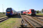 Cantus 427 001 (94 80 0427 135-9 D-CAN) + STB VT 101 (95 80 0650 501-9 D-STB) + DB 641 020 am 16.09.2023 beim Tag der offenen Tür bei der Erfurter Bahn in Erfurt Ost.