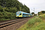 ERB ET 8.02 noch in alten Farben der Westfalenbahn ist hier bei Osnabr�ck-Hellern am 16.08.2026 um 18.30 Uhr als RB 66 nach M�nster unterwegs.